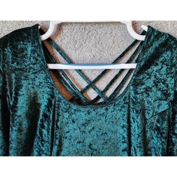 Vtg Brett Alixander Long Sleeve Strappy Back Maxi Dress Green Crushed Velvet 18 - Picture 2 of 13